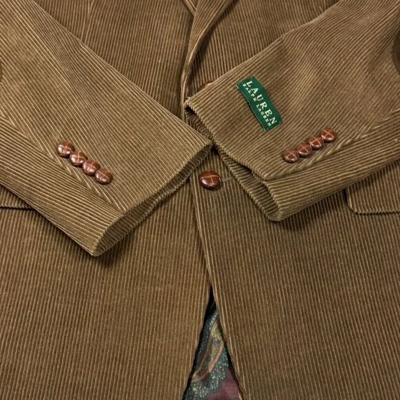 Lauren Ralph Lauren Corduroy Blazer Sports Coat 46R Brown Elbow Patch Heritage